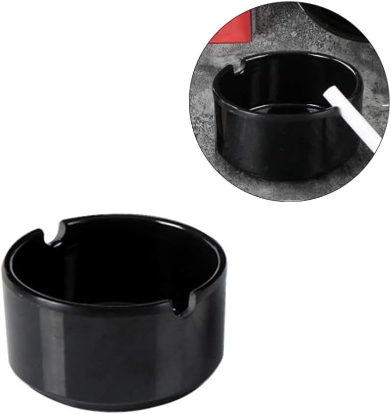 Cabilock 3 قطع منافض سجائر سوداء من الخزف على الطراز العتيق للفناء وغرفة المعيشة وحديقة البار - Image 5